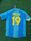 2007 Lionel Messi Barcelona 2008 Light Blue Yellow Number 19 Retro Football Jersey – Back View