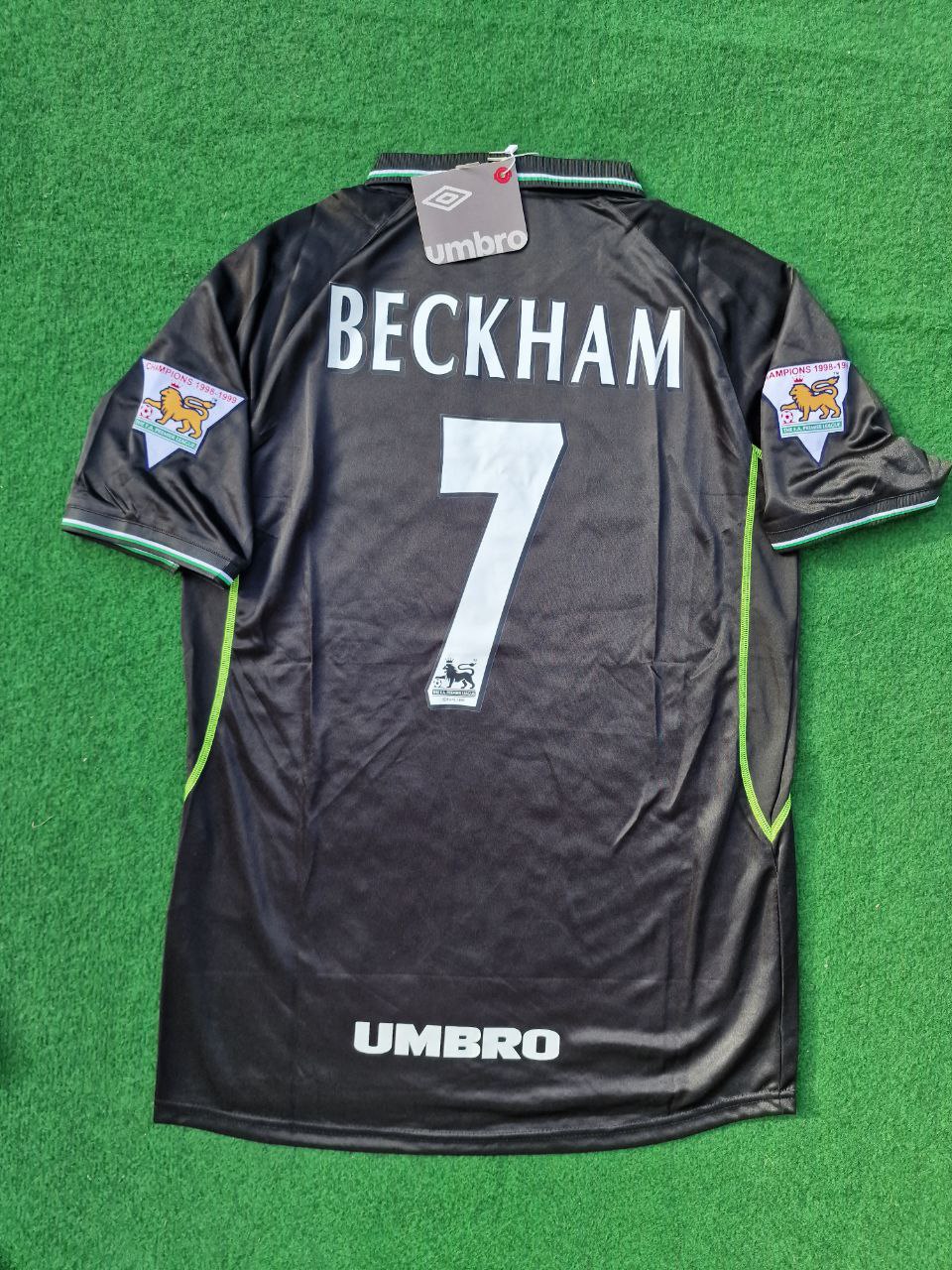 1998 David Beckham Manchester United 1999 Black Retro Football Jersey – 7