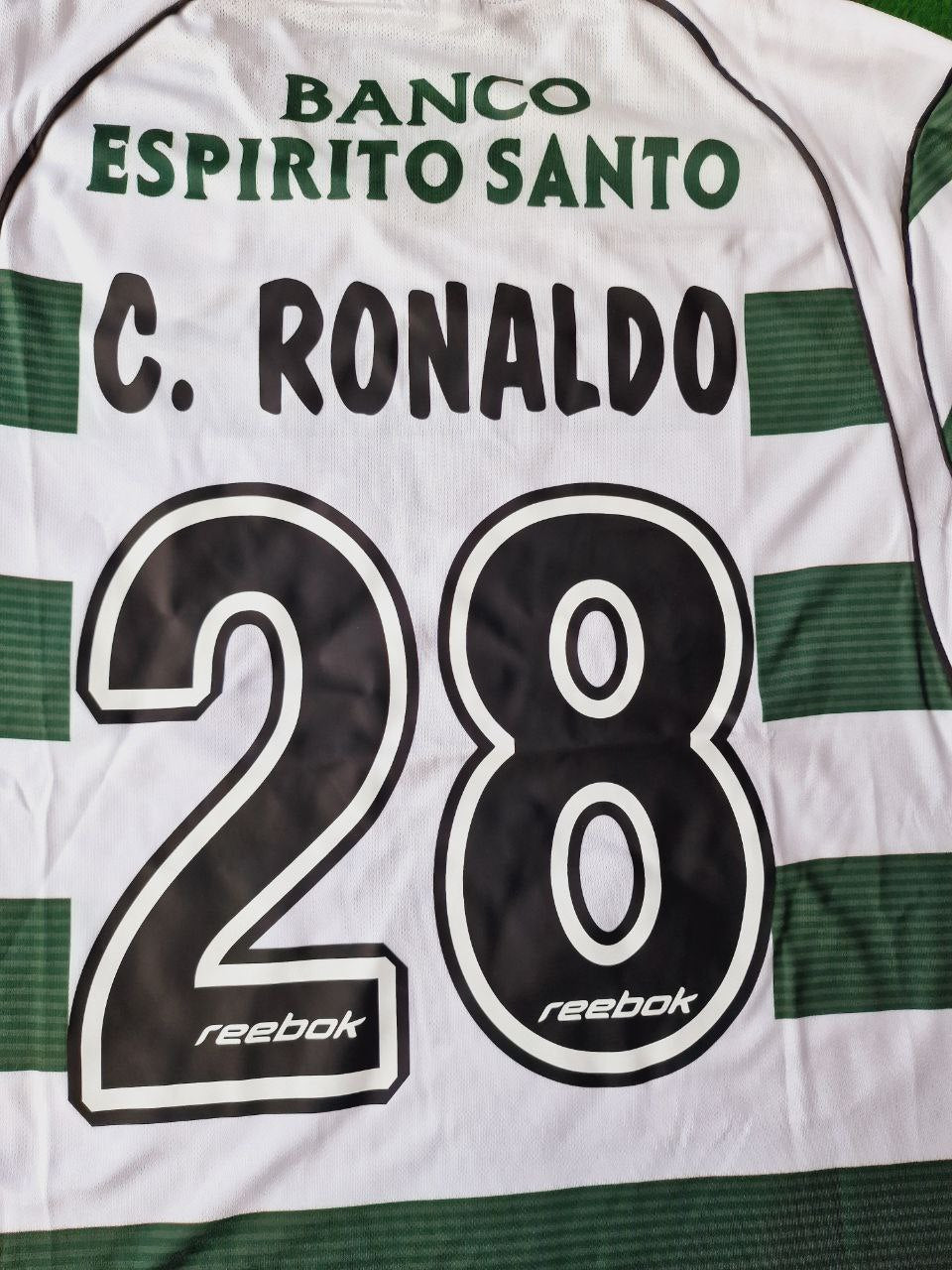 Cristiano Ronaldo Sporting Lisbon First Season Long Sleeve Retro Kids Jersey – Detailed View