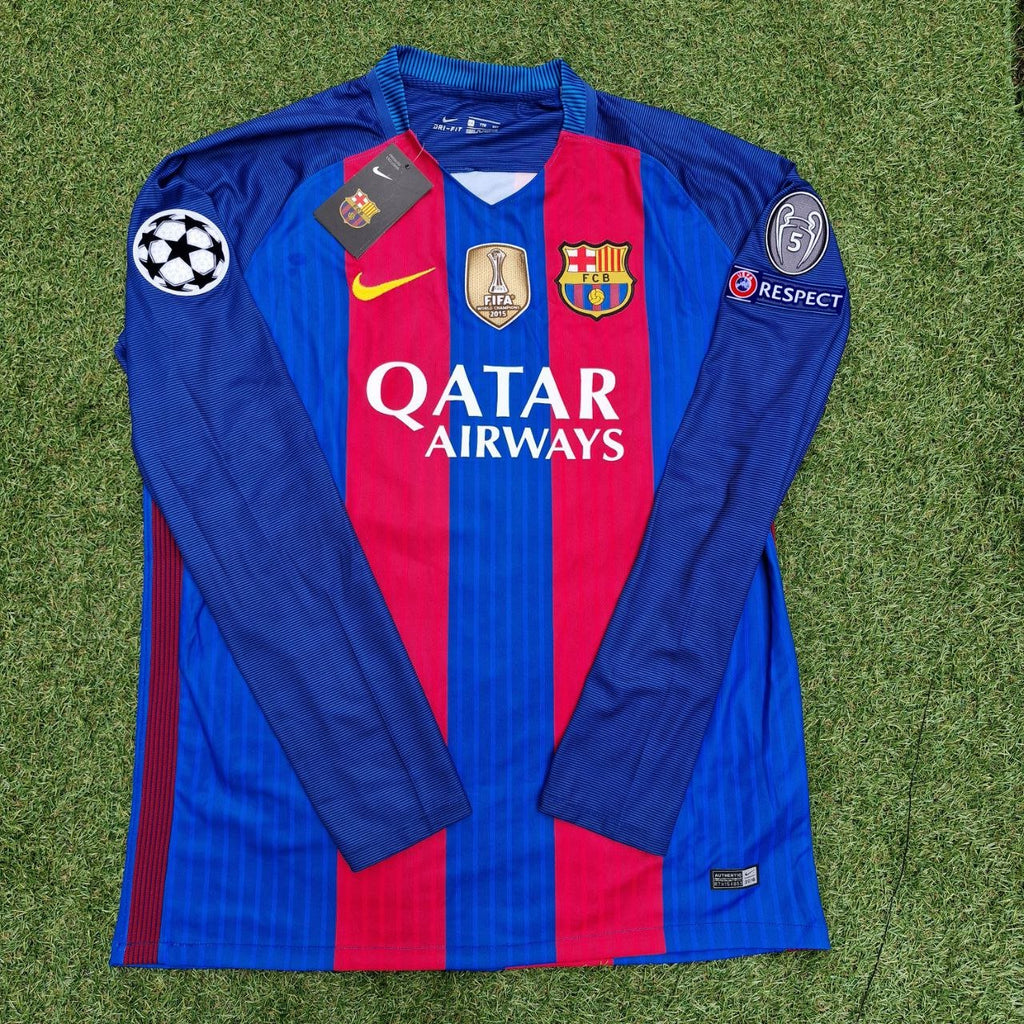 2016 Lionel Messi Barcelona Special Edition Football Jersey with World Championship Patch Football Jersey – Front View