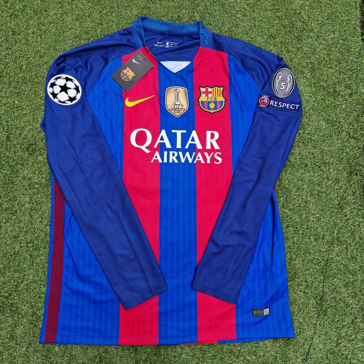 2016 Lionel Messi Barcelona Special Edition Football Jersey with World Championship Patch Football Jersey – Front View