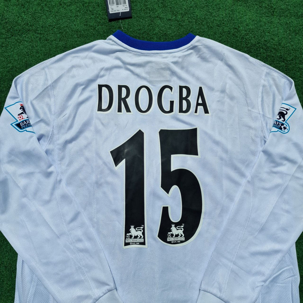 Didier Drogba 15 Chelsea Away 2004 Retro White Long Sleeve Jersey Kit – 12