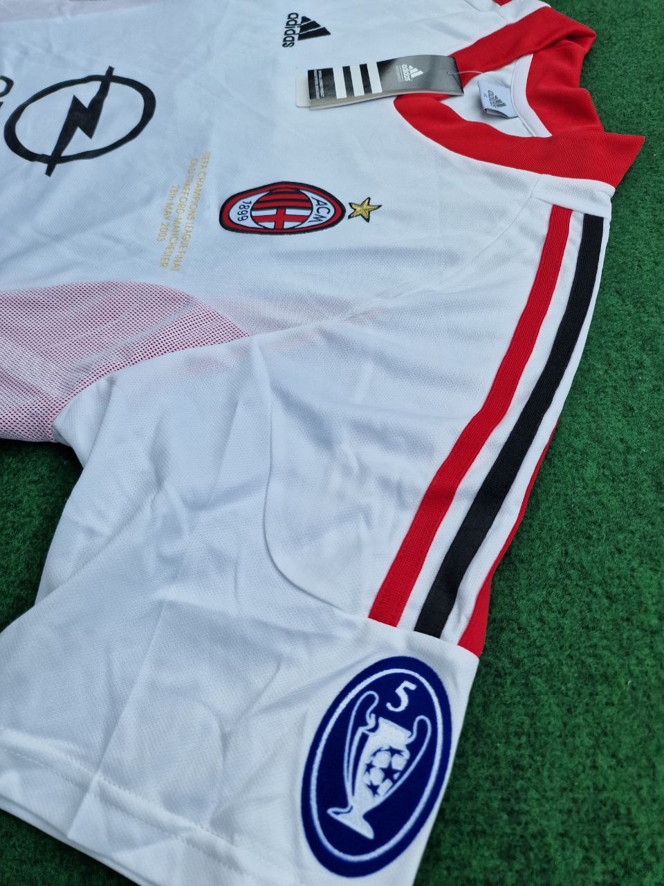 2003 Jon Dahl Tomasson AC Milan Champions League Final Old Trafford White Retro Football Jersey – 5