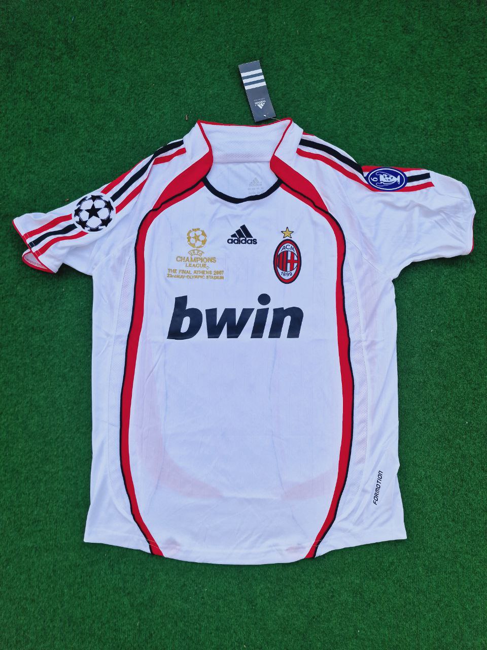 Andrea Pirlo Milan 2007 Final Athene Champions League Final White Retro Football Jersey – Front View