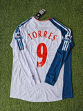 2007 Fernando Torres Liverpool White Blue Long Sleeve Retro Football Jersey Premier League Patch – Back View