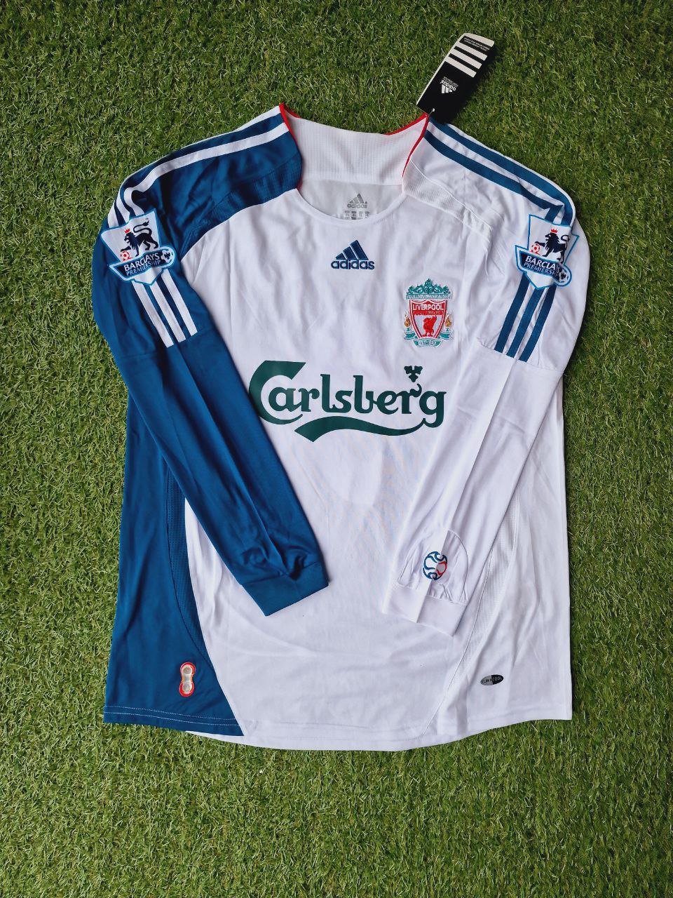 2007 Fernando Torres Liverpool White Blue Long Sleeve Retro Football Jersey Premier League Patch – 7