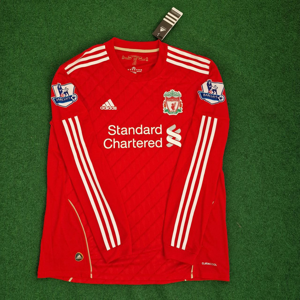 2010 Fabio Aurelio Liverpool 2012 Season Long Sleeves Red Retro Football Jersey – Front View