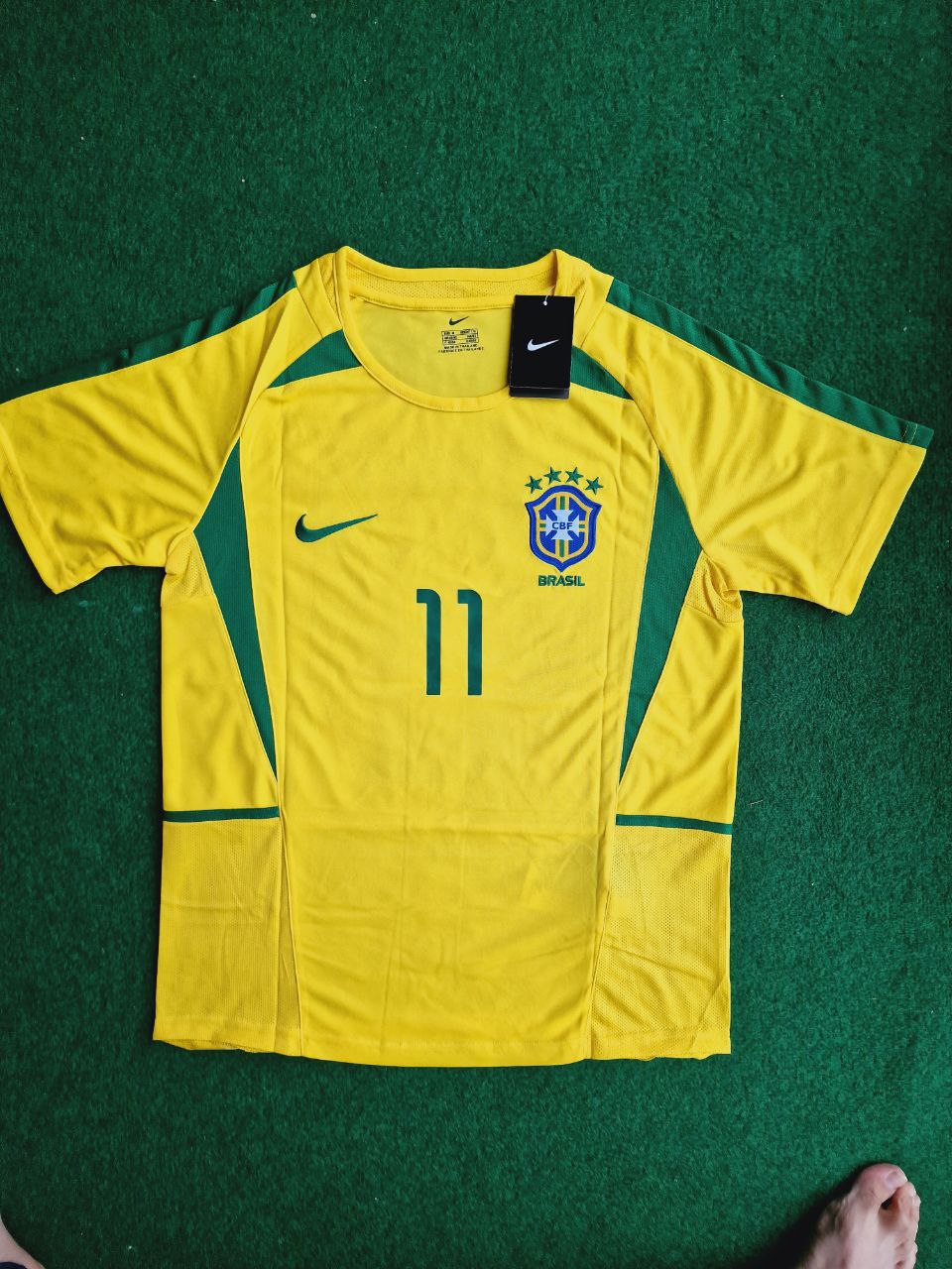 Ronaldinho Brazil 2002 World Cup Retro Football Jersey – Front View