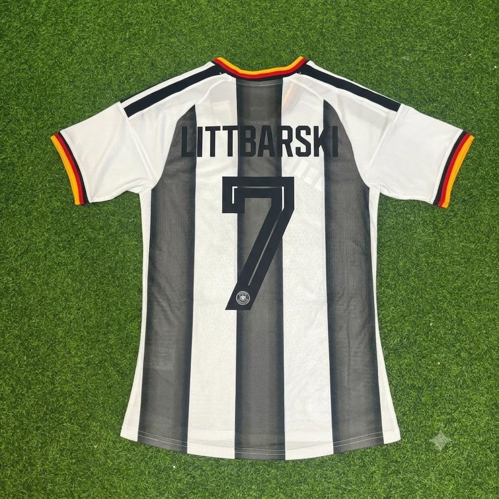 Pierre Littbarski Germany Stripe Special Edition Black White Jersey – Back View
