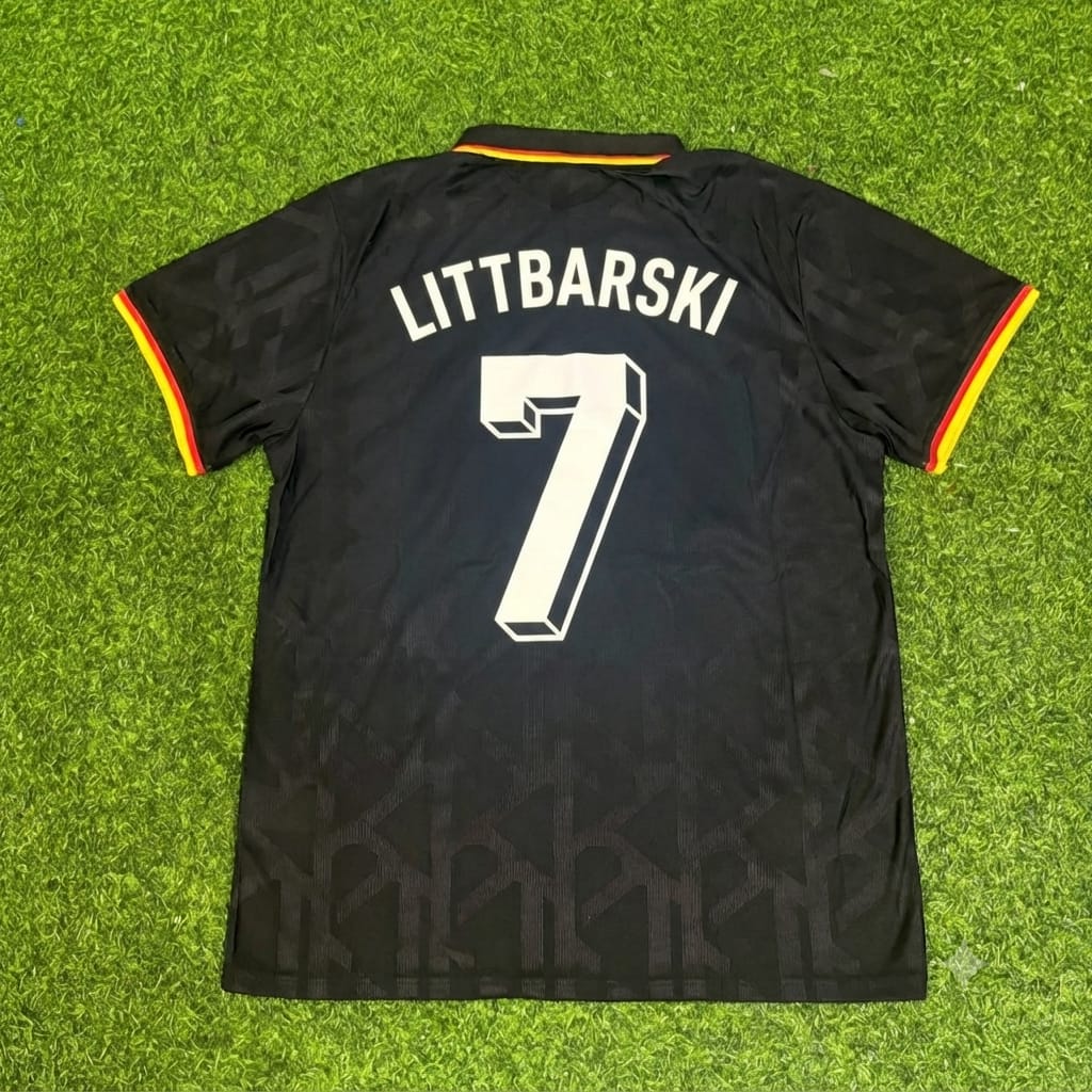 Pierre Littbarski Germany Black Polo Retro Commemorative Jersey – Back View