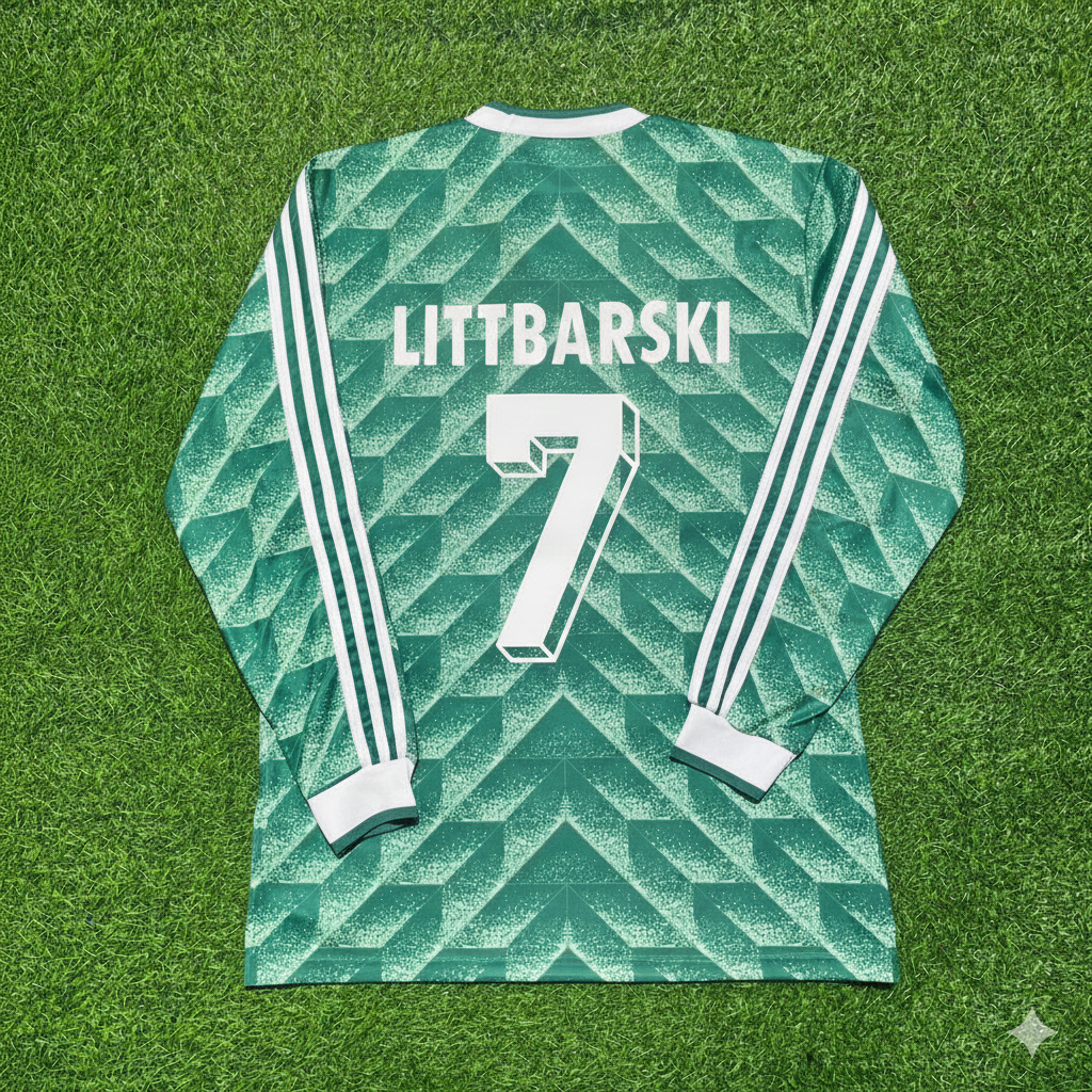 Germany 1990 World Cup Green Long Sleeve Football Jersey – Pierre Littbarski – Back View