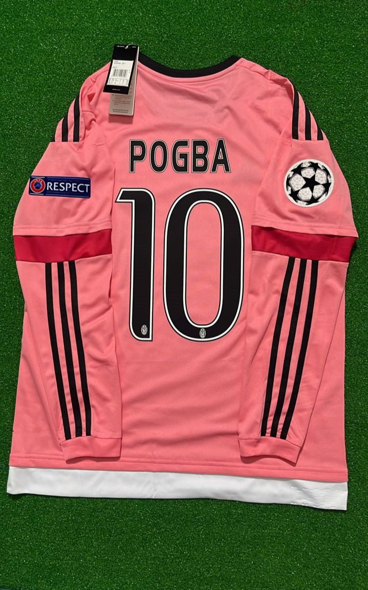 2015/16 Paul Pogba Juventus Pink Retro Long Sleeve Pink Football Jersey – Detailed View