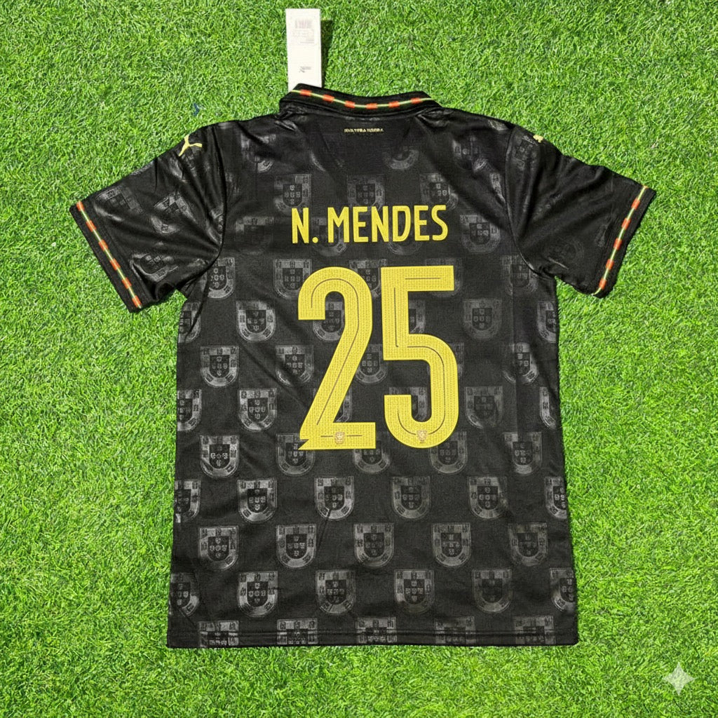 Portugal 2025/26 New Season Black Football Jersey – Nuno Mendes – Back View