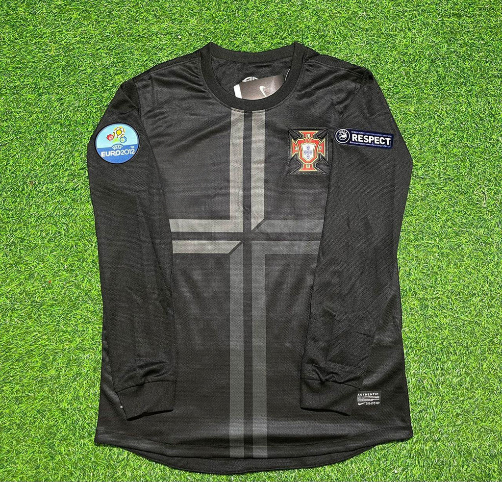 2012 Portugal EURO Away Black Long Sleeve Retro Football Jersey – Back View