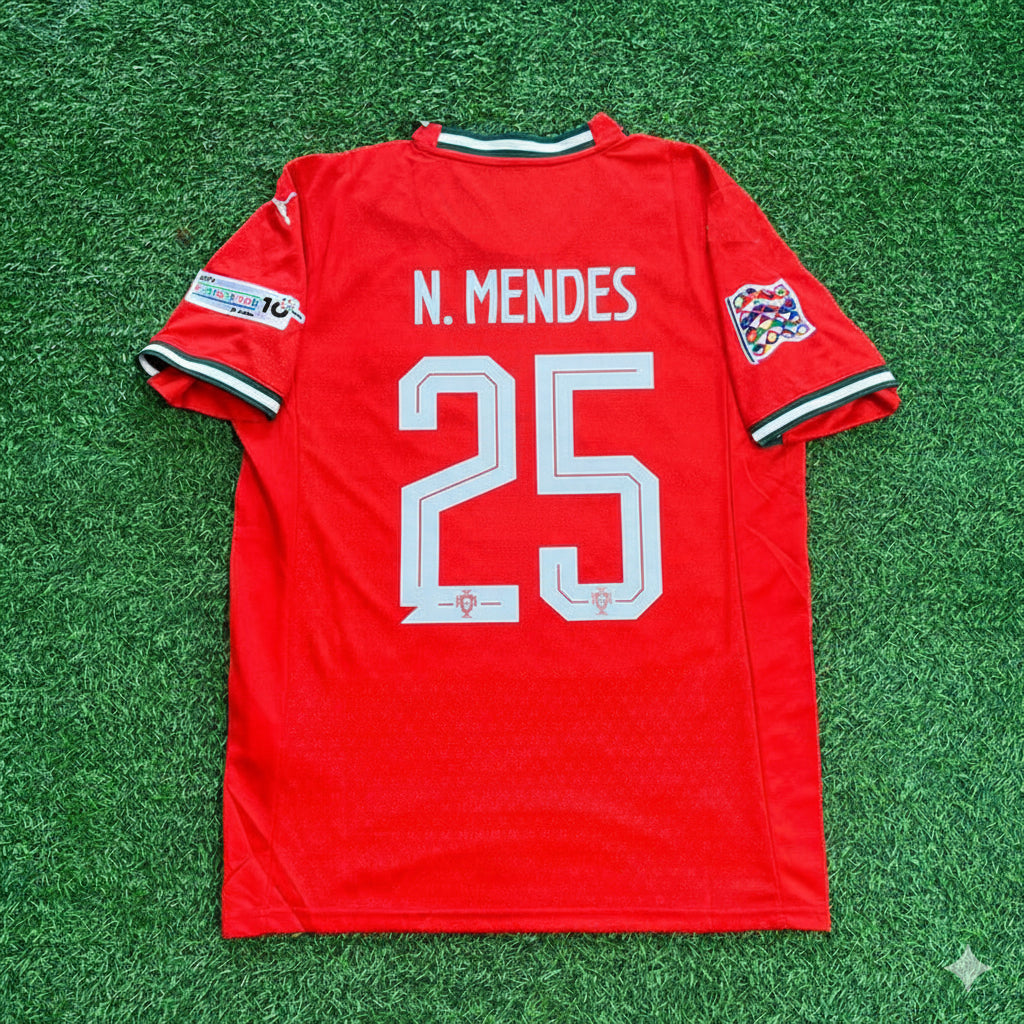 Portugal UEFA Nations League Winner Red Jersey – Nuno Mendes – Back View