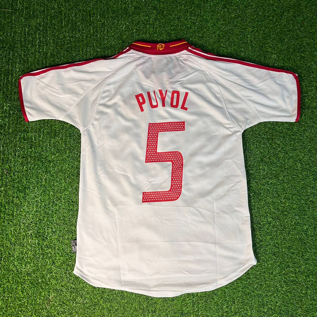 Carles Puyol 02-03 Spain White Retro Football Jersey – Back View