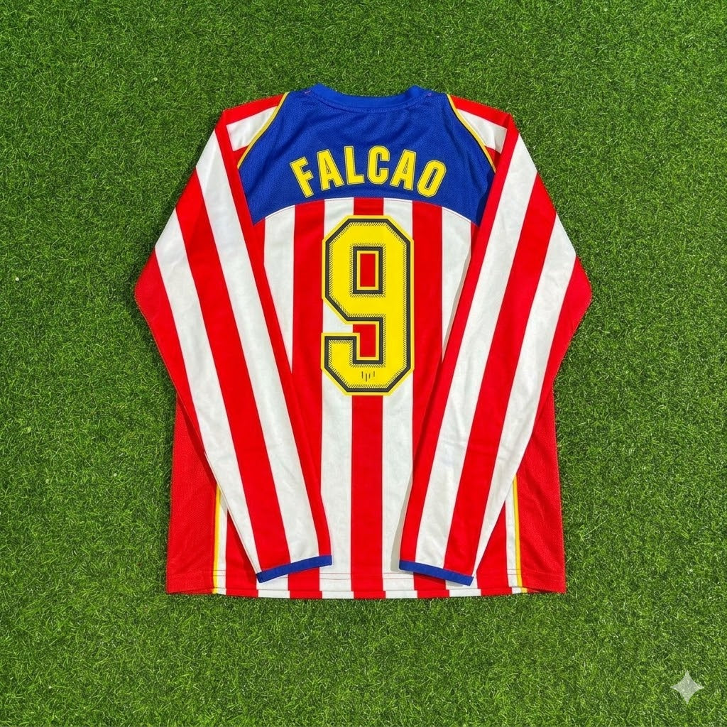 Radamel Falcao #9 Atlético Madrid Spider-Man Long Sleeve Retro Football Jersey – Back View
