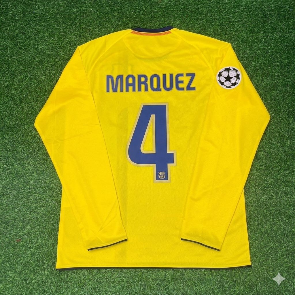 Barcelona 08/09 Season Yellow Away Retro Jersey – Rafael Marquez FC – Back View
