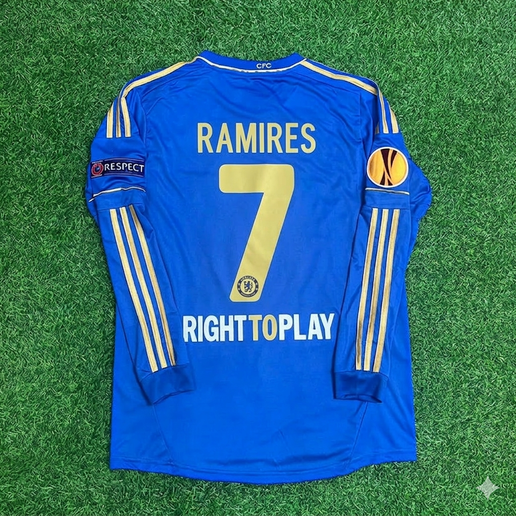 2013 Ramires 7-Chelsea Europe League Final Amsterdam Blue Retro Football Jersey – Back View
