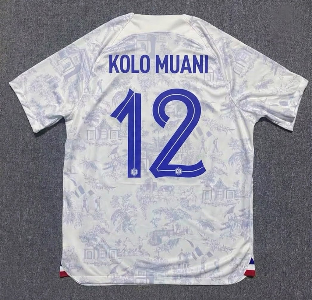 Randel Kolo Muani #12 France 2022 World Cup Away Retro Jersey – Back View