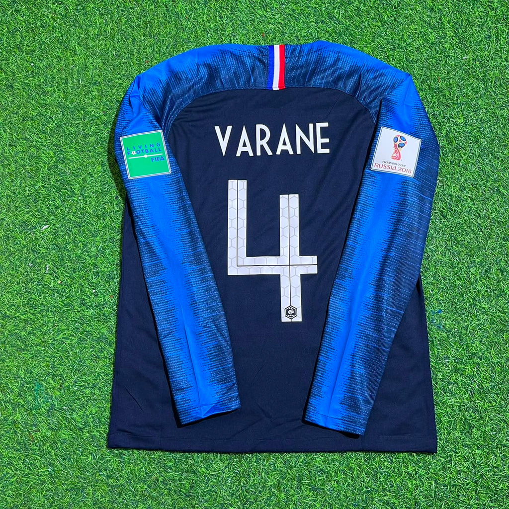 France 2018 World Cup Final Long Sleeve Retro Football Jersey – Raphael Varane – Back View