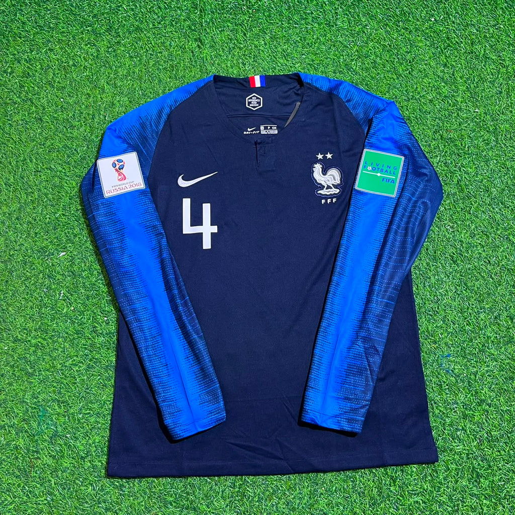 France 2018 World Cup Final Long Sleeve Retro Football Jersey – Raphael Varane – Front View