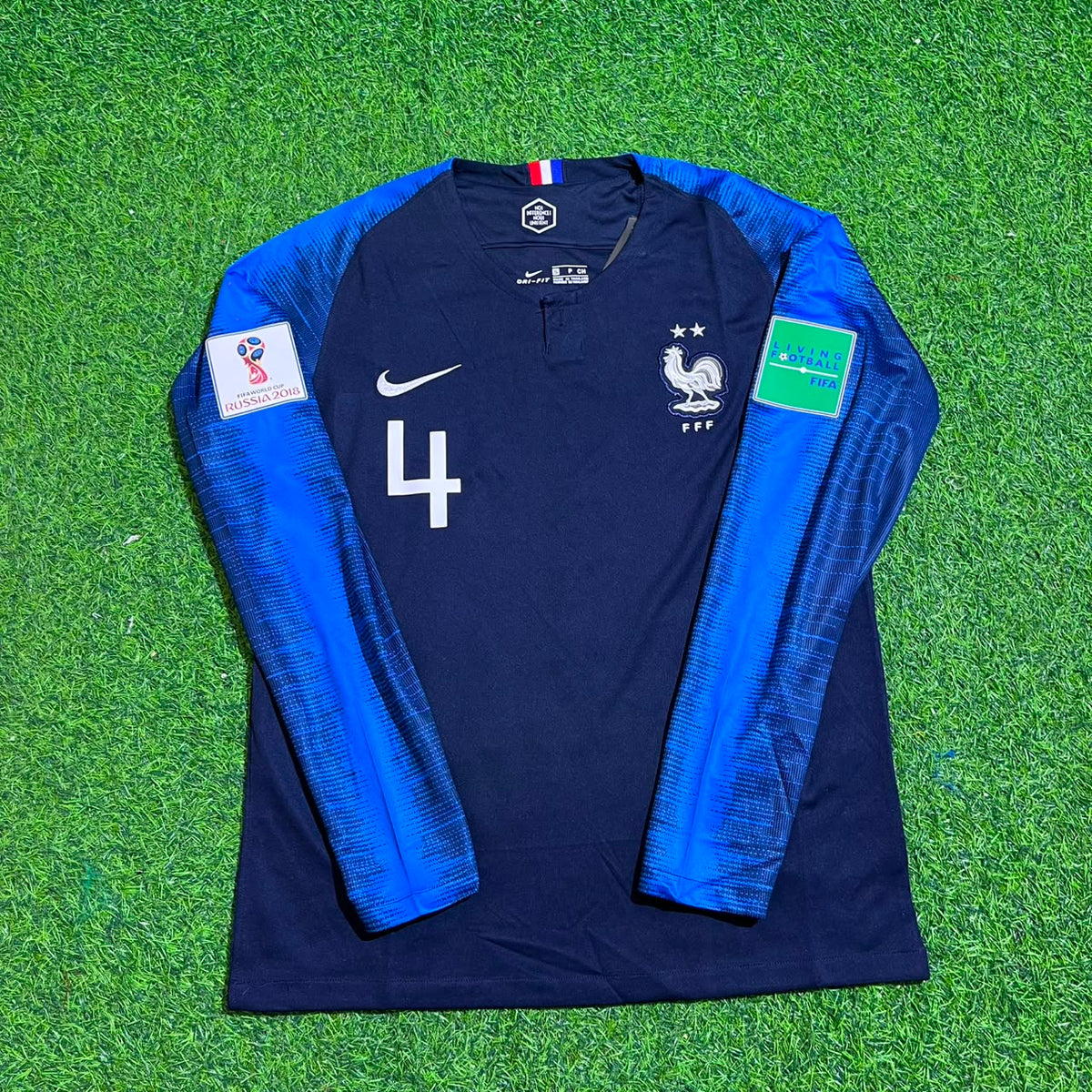 France 2018 World Cup Final Long Sleeve Retro Football Jersey – Raphael Varane – Front View