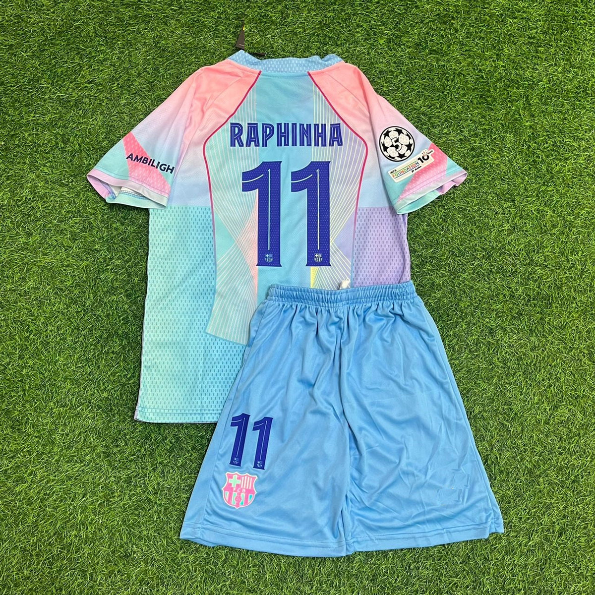 Raphinha Barcelona 2026 Home Miami Sunset Kids Football Jersey – Back View