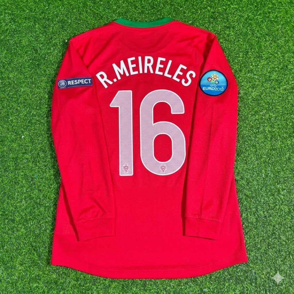 2012 Portugal EURO Raúl Meireles #16 Long Sleeve Retro Football Jersey – Back View