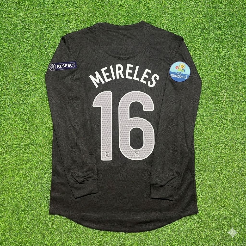 2012 Portugal EURO Raul Meireles #16 Away Black Long Sleeve Retro Football Jersey – Back View