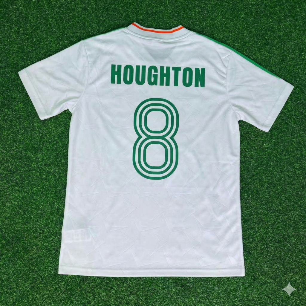 Ireland White Legendary Anniversary Retro Football Jersey – Ray Houghton – Back View