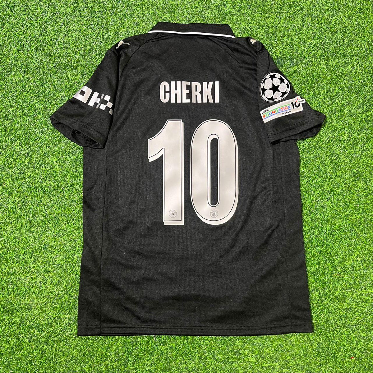 2026 Rayan Cherki 10 Manchester City Black Champions League Patch Football Jersey – Back View
