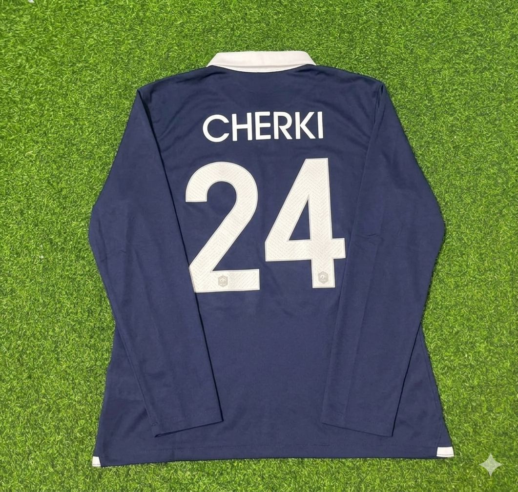 Rayan Cherki #24 France Long Sleeve Football Jersey – Back View