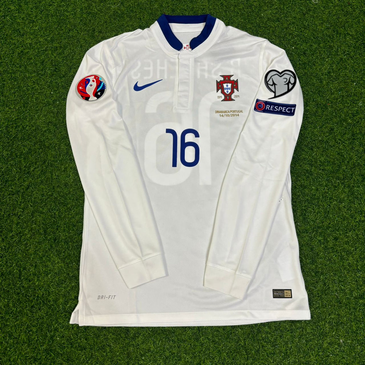 Portugal EURO 2016 White Long Sleeve Retro Football Jersey – Renato Sanches – Front View