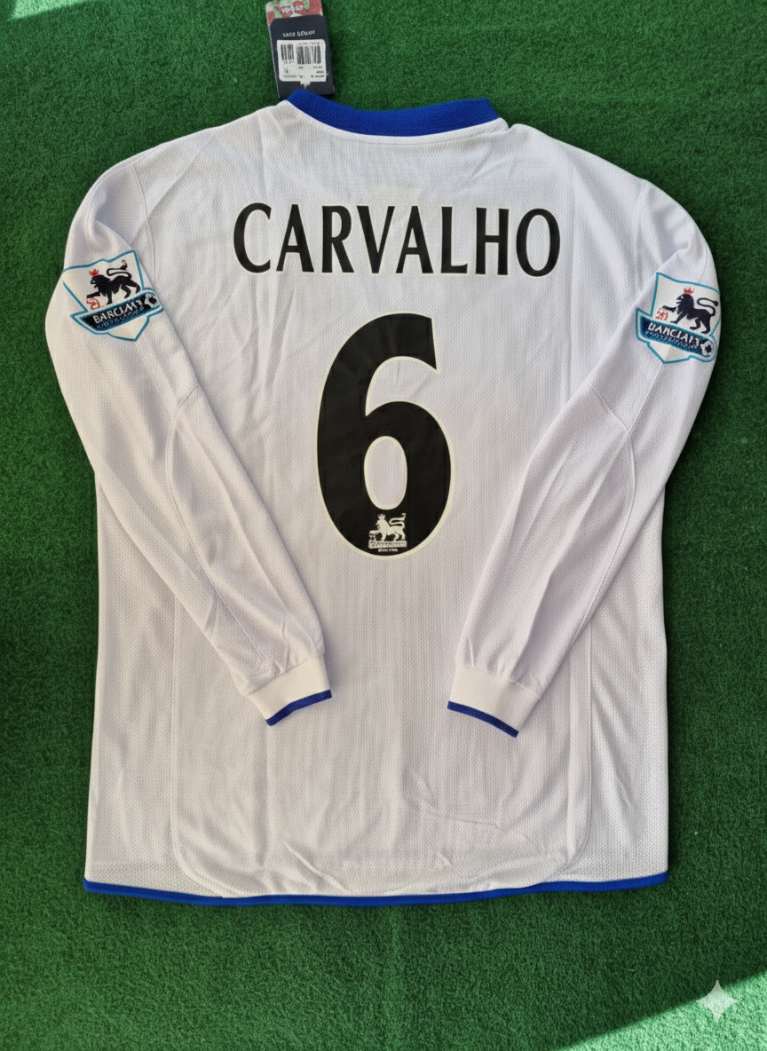 Ricardo Carvalho 6 Chelsea Away 2004 Retro White Long Sleeve Jersey Kit – Back View