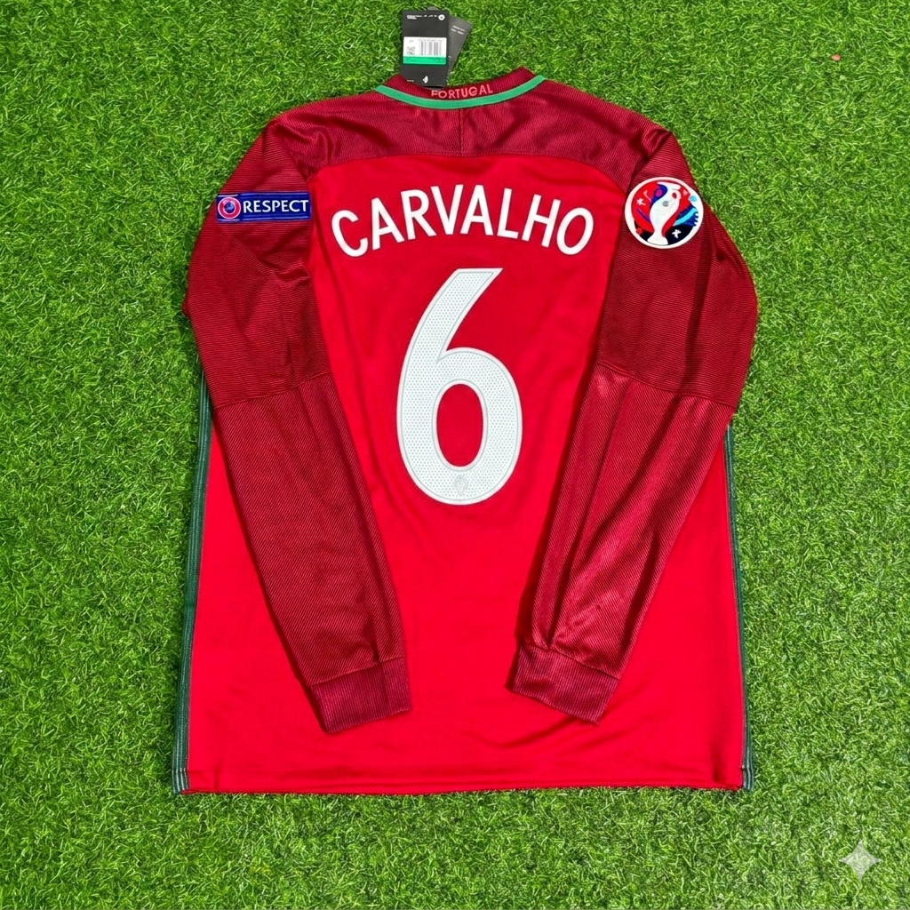 2016 Portugal EURO Ricardo Carvalho 6- Final Long Sleeve Retro Football Jersey – Back View