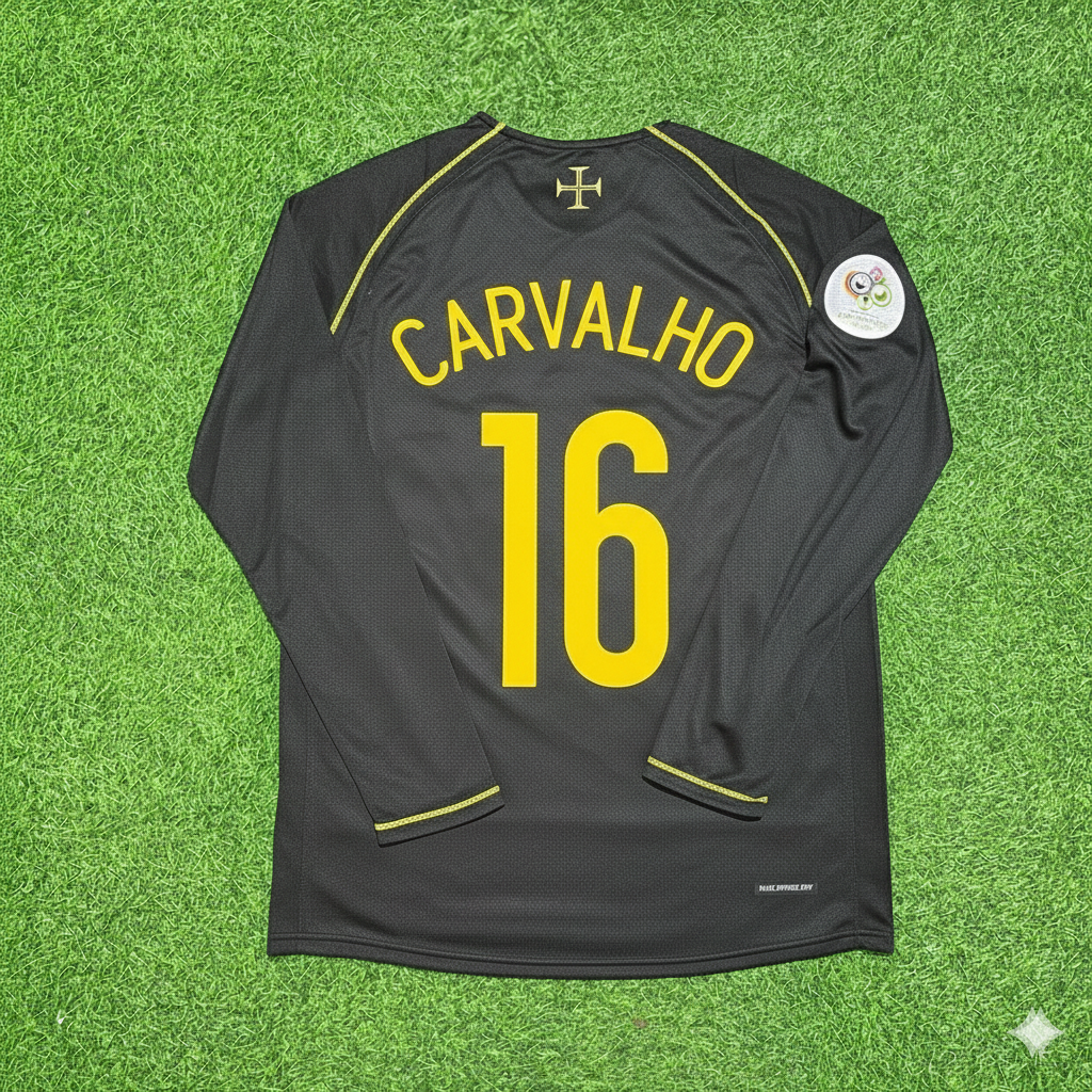 2006 Portugal World Cup Ricardo Carvalho Long Sleeve Black Retro Football Jersey – Back View