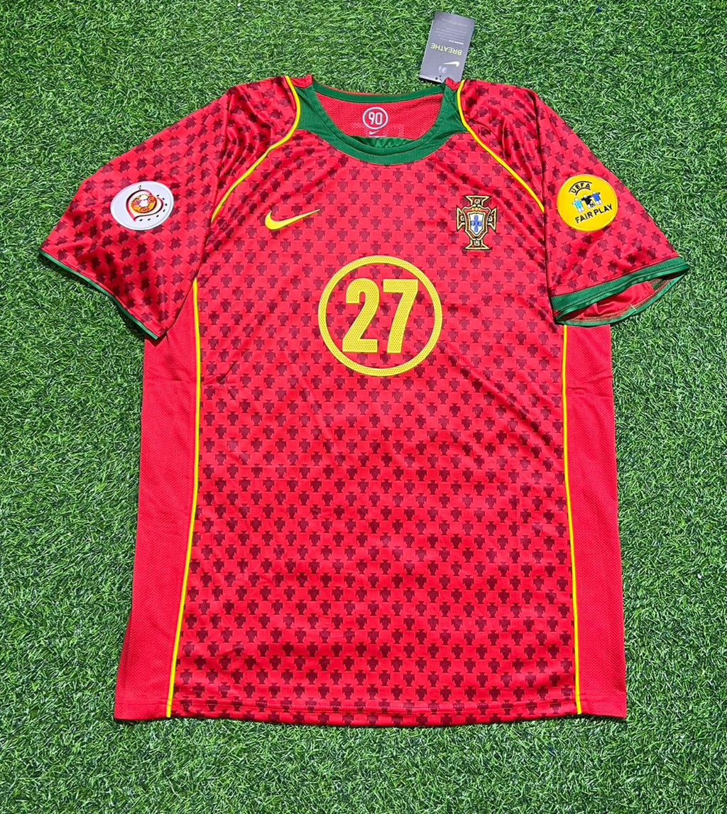 2004 Ricardo Quaresma EURO Retro Home Red Football Jersey – Front View