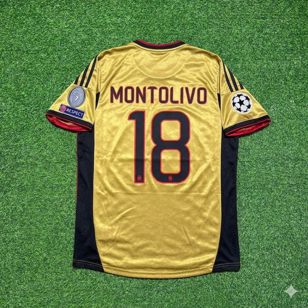 AC Milan 2013 2014 Gold Retro Jersey – Riccardo Montolivo #18 – Back View