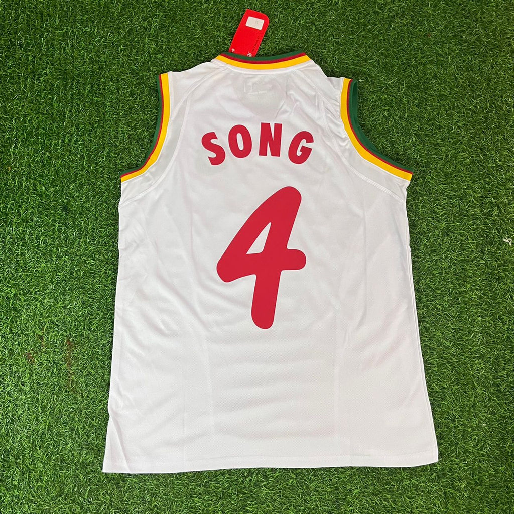 Rigobert Song 4 – Cameroon 2002 World Cup Sleeveless White Kit Jersey – | | – Back View