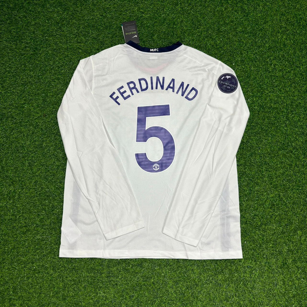 2009 Rio Ferdinand 5 Manchester United Champions Leage Final Rome Retro Long Sleeve Football Jersey – Back View