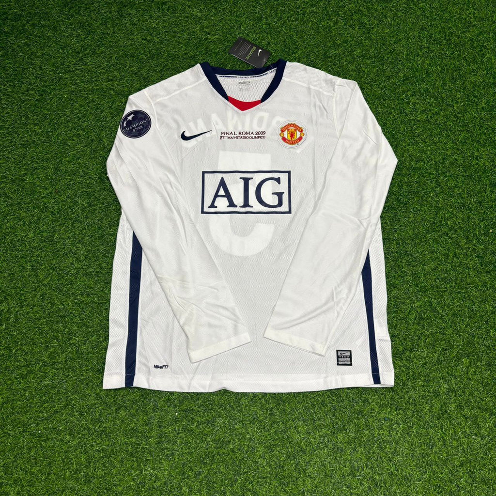 2009 Rio Ferdinand 5 Manchester United Champions Leage Final Rome Retro Long Sleeve Football Jersey – Front View