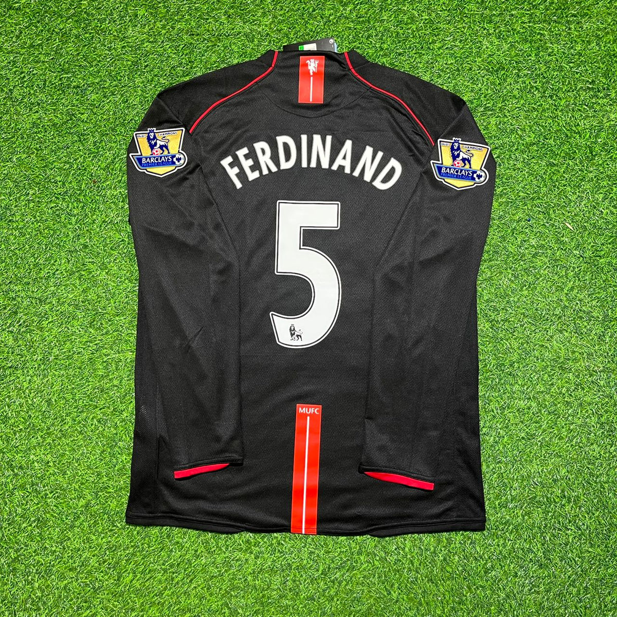 Rio Ferdinand 2007-2008 Manchester United Black Retro Jersey – Back View