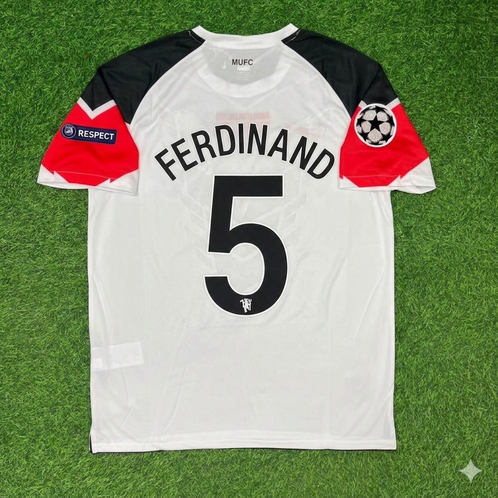 2011 Rio Ferdinand #5 Manchester United Champions League Final White Football Jersey – Back View