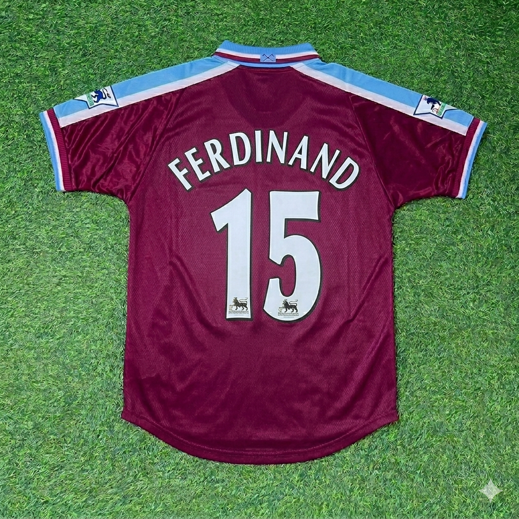 1999/00 Rio Ferdinand #15 West Ham Home Retro Football Jersey – Back View