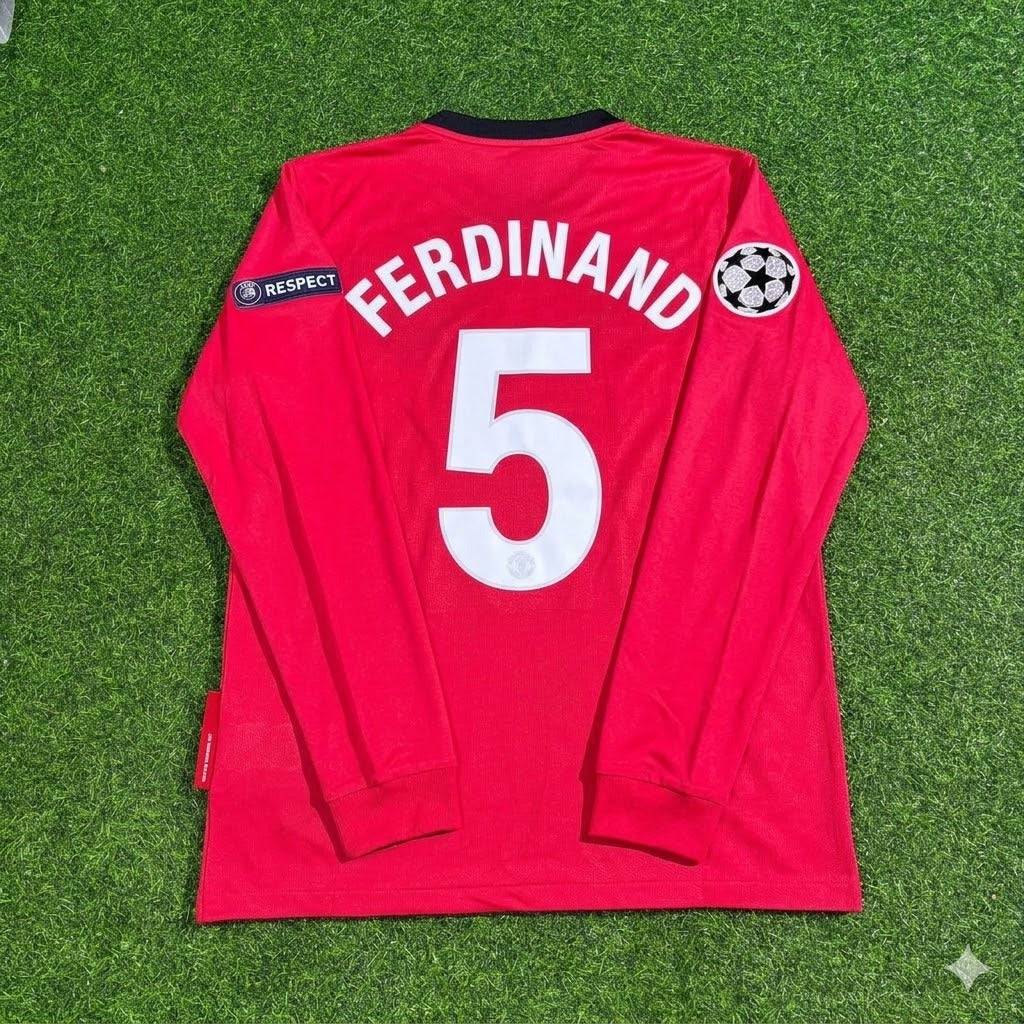 Rio Ferdinand #5 Manchester United 2009-2010 Retro Long Sleeve Football Jersey – Back View
