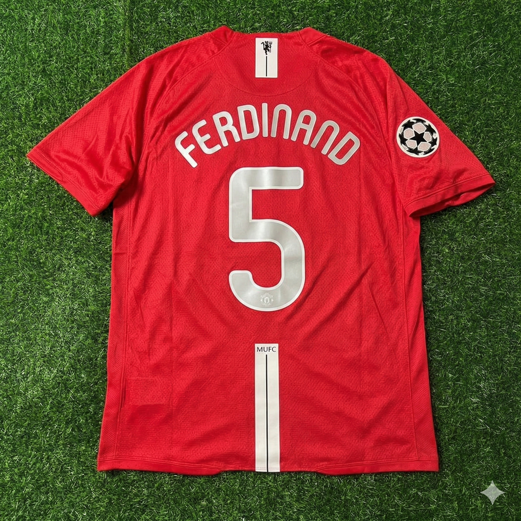 2008 Rio Ferdinand Manchester United Champions League Final Moscow Retro Red Football Shirt Jersey – Back View