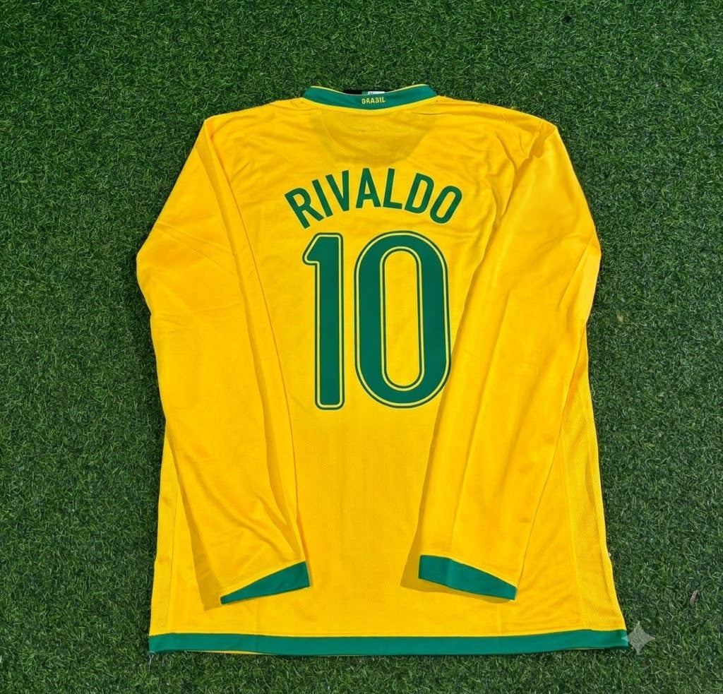 Rivaldo #10 Brazil Long Sleeve Retro Football Jersey – Back View