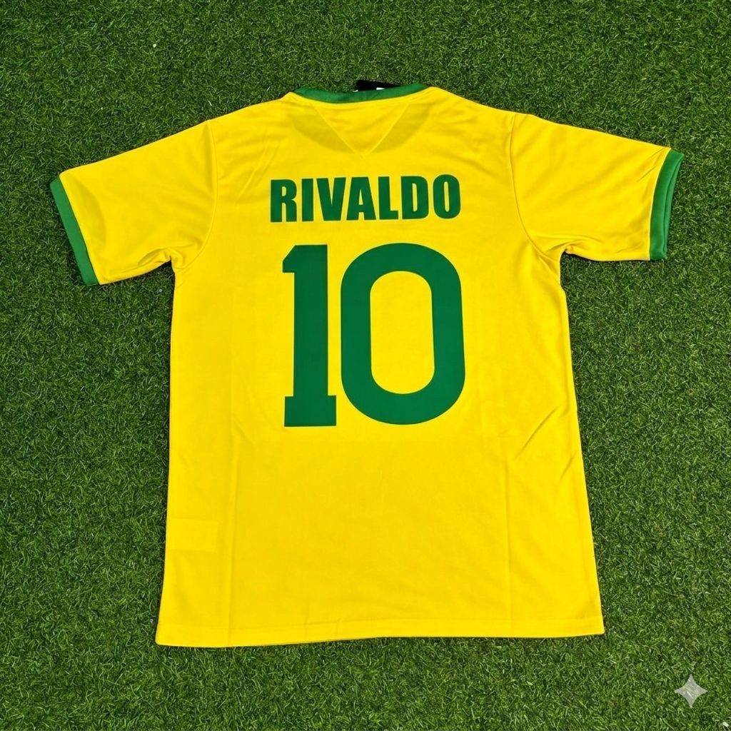 Rivaldo Brazil Retro Home Football Jersey – Back View
