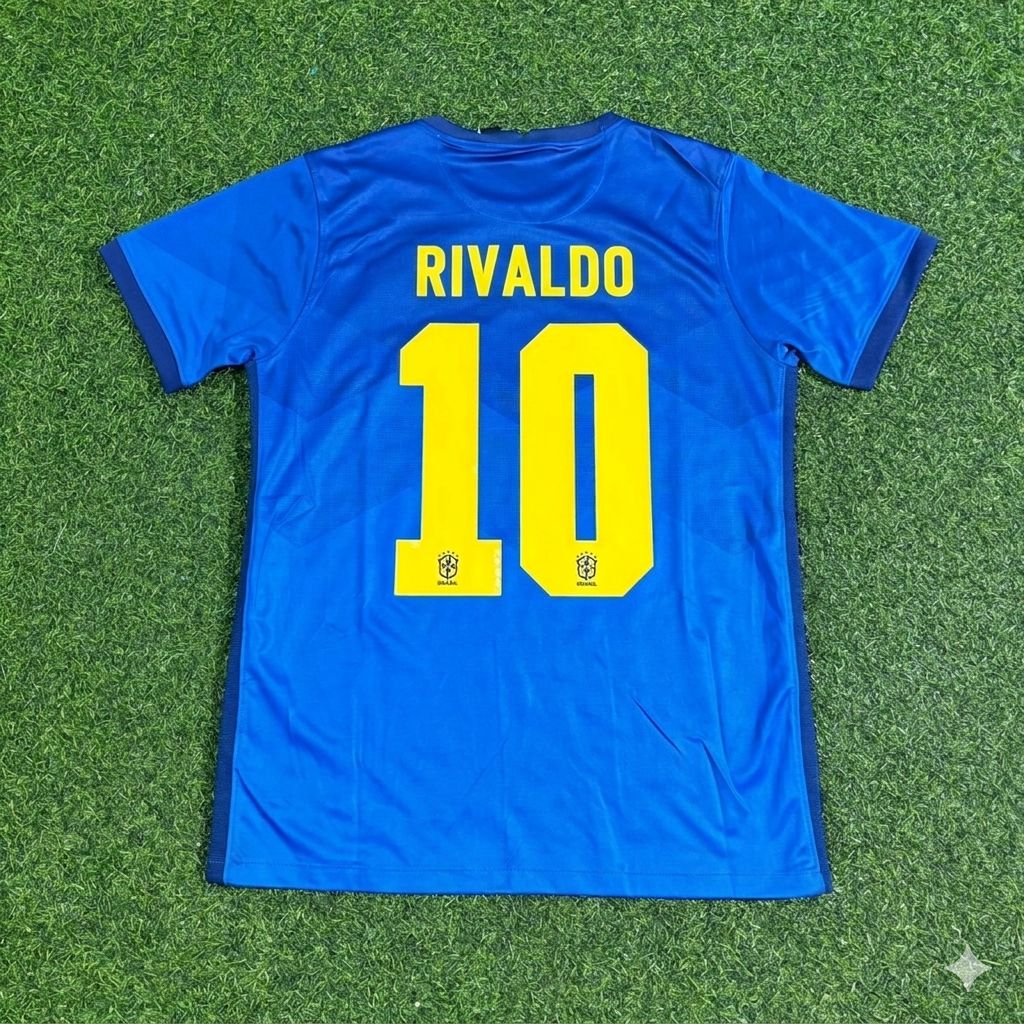 Rivaldo Brazil Blue Football Jersey – Back View